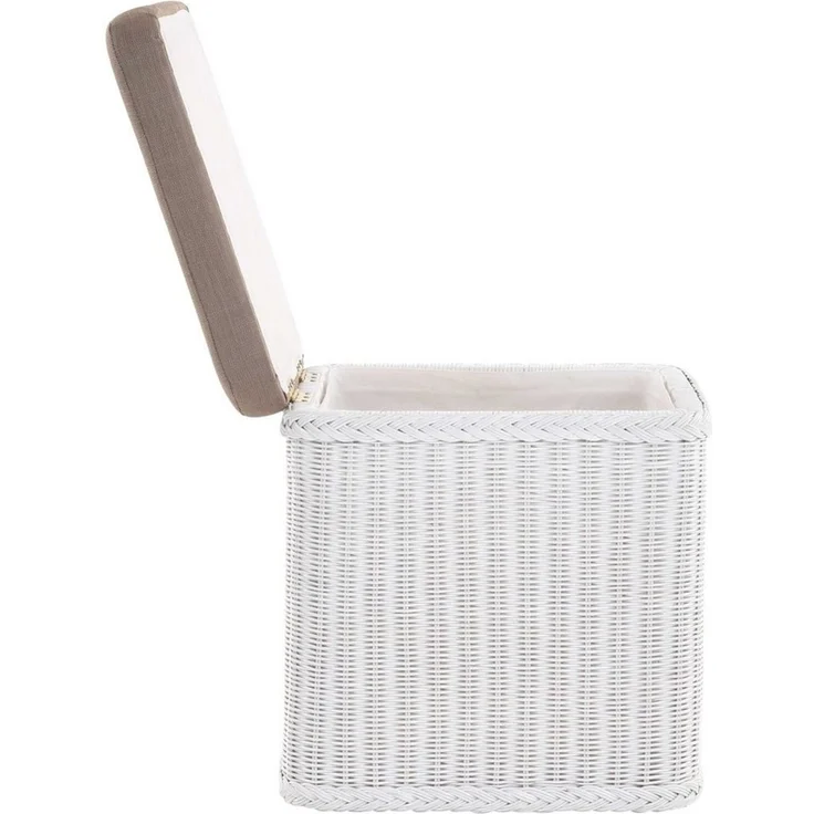 Krines Home Sitztruhe Rattan Wäschekorb Quadratisch Wäschetruhe Sitz gepolstert Flur-Bank, Aufbewahrungsbox mit Deckel Bad-Hocker Sitzhocker Wäschesammler – Bild 3
