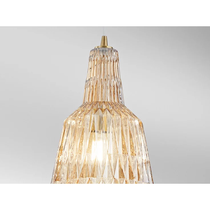 LED Hängelampe einflammig, Kristallglas Amber facettiert, Ø 23cm – Bild 5