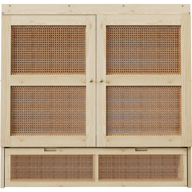 Schrankbett 140 x 200 cm, Wandbett mit Lattenrost, Wandklappbett, Vertikales schrankbett mit Lattenrost, mit Stauraumschubladen, Rattan-Design, Holzbetten, Jugendbetten, Einzelbetten, Holzfarbe – Bild 10