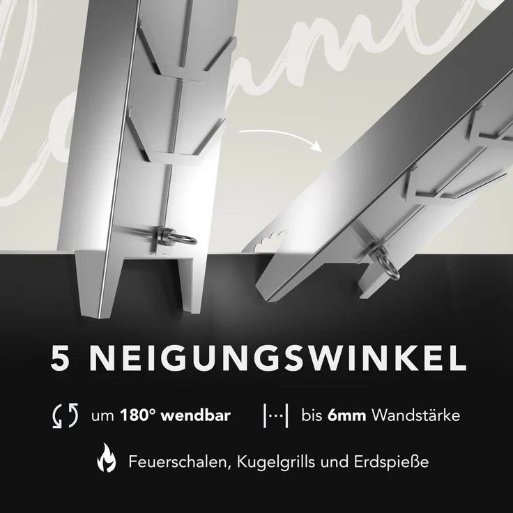 FANNOU Grillguthalter Flammlachsbrett Edelstahl 1er Set – für Feuerschale & Grill, (1-St), Flammlachshalter 52cm, 180 Grad drehbar, spülmaschinenfest – Bild 3