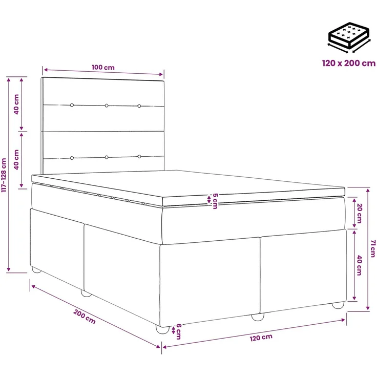 vidaXL Boxspringbett mit Matratze Dunkelgrau 120 x 200 cm Stoff 3454369 – Bild 11