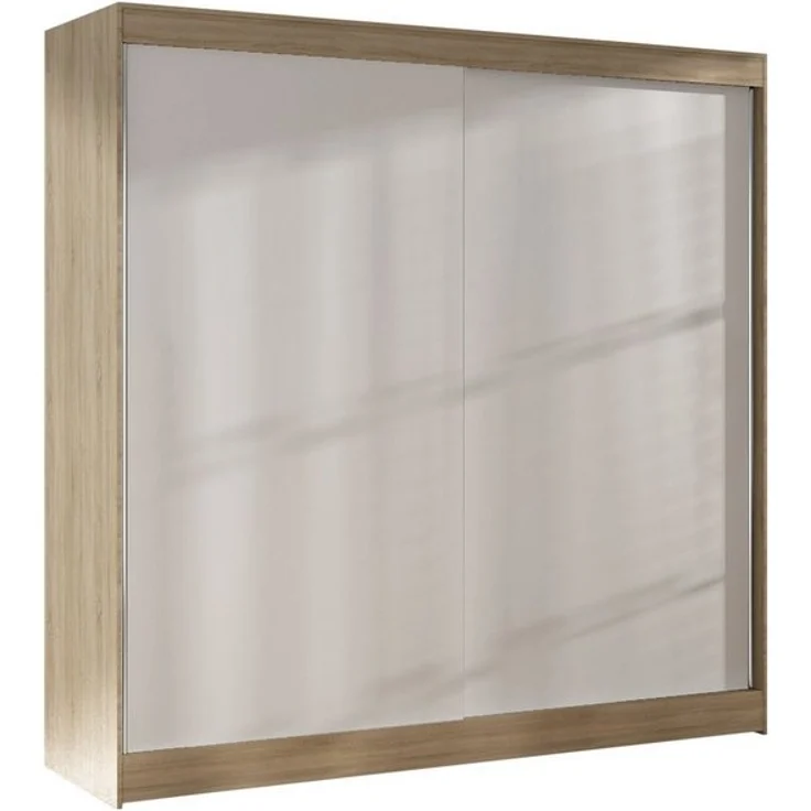 Kleiderschrank Basti X 200 cm - Schwebetürenschrank mit Kleiderstange und Einlegeboden, Schlafzimmerschrank mit 2 Türen, Schiebetürenschrank 200x215x58 cm (Sonoma/Weiß) – Bild 4