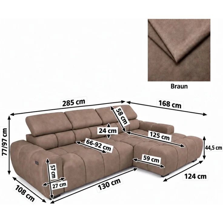 Ecksofa Schlafsofa VELUNIO RELAX in Stoff Salvador Braun Ottomane Rechts – Bild 6