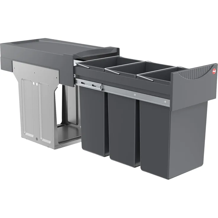 Hailo 'Swing Terzett' Einbaumülleimer für Schränke ab 300 mm Breite mit Drehtür, 30 (3x10) Liter, Graphit