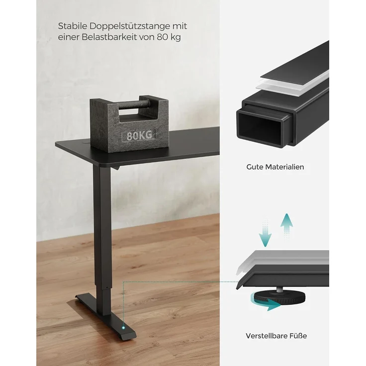 SONGMICS Höhenverstellbarer Schreibtisch elektrisch, Tischgestell, Schreibtischständer mit Motor, stufenlos verstellbar, 120 x 60 x (73-114) cm, Stahl, schwarz LSD011B02 – Bild 9