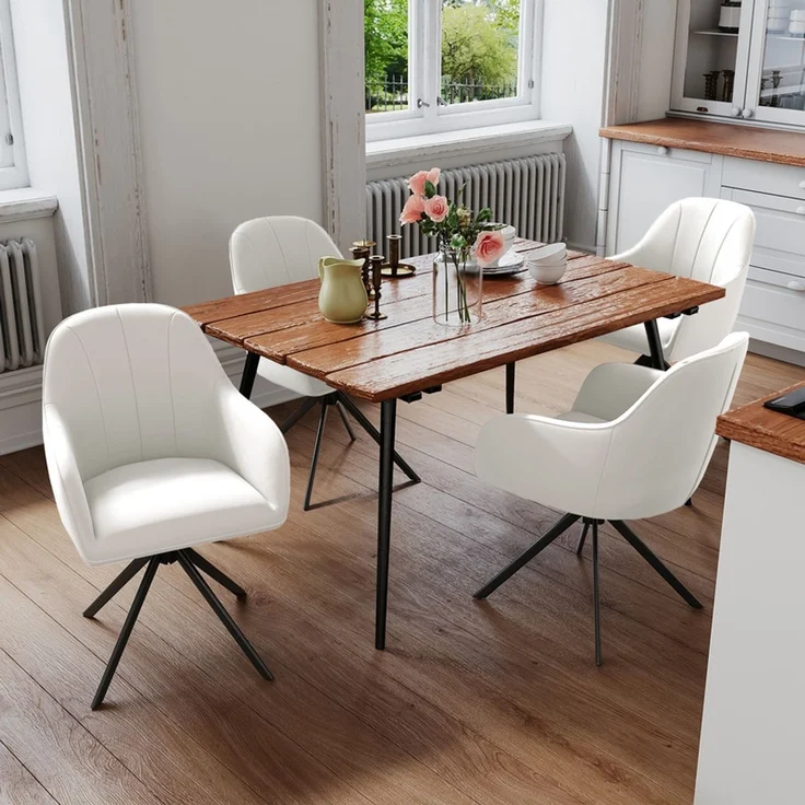 Hawthyhome 4-Fußstuhl Esszimmerstuhl drehbar mit Armlehne, 360° Drehfunktion, Leinenbezug, stabiles schwarzes Metallgestell, moderner Küchenstuhl für Esszimmer, Wohnzimmer, Büro & Homeoffice, Weiß – Bild 6