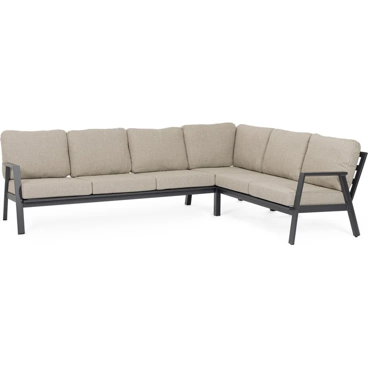 Gartenecksofa Oinimola - Aluminium Anthrazit, Olefin-Stoff Taupe – Bild 1