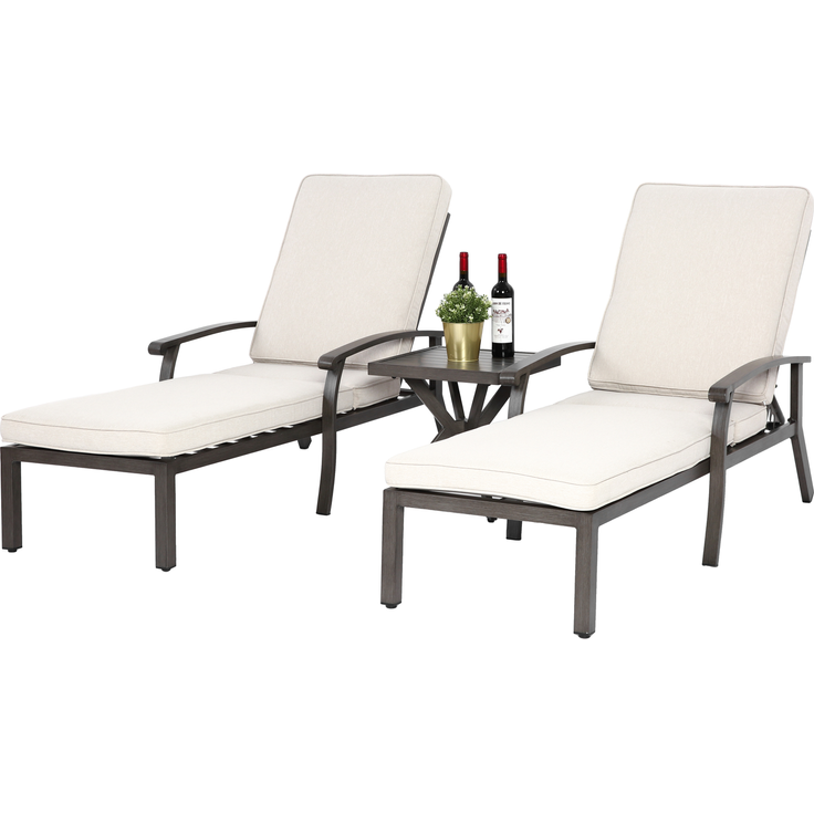 Lounge Gartenstuhl mit verstellbarer Rückenlehne, Aluminium Rahmen, bronzefarbene Pulverbeschichtung, Baumwollkissen Weiß – Bild 4