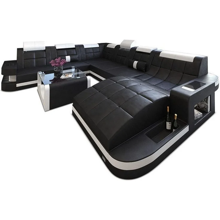 Sofa Dreams - Design Wohnlandschaft Wave XL mit LED - Büffelleder - schwarz-rot - Rechts – Bild 9