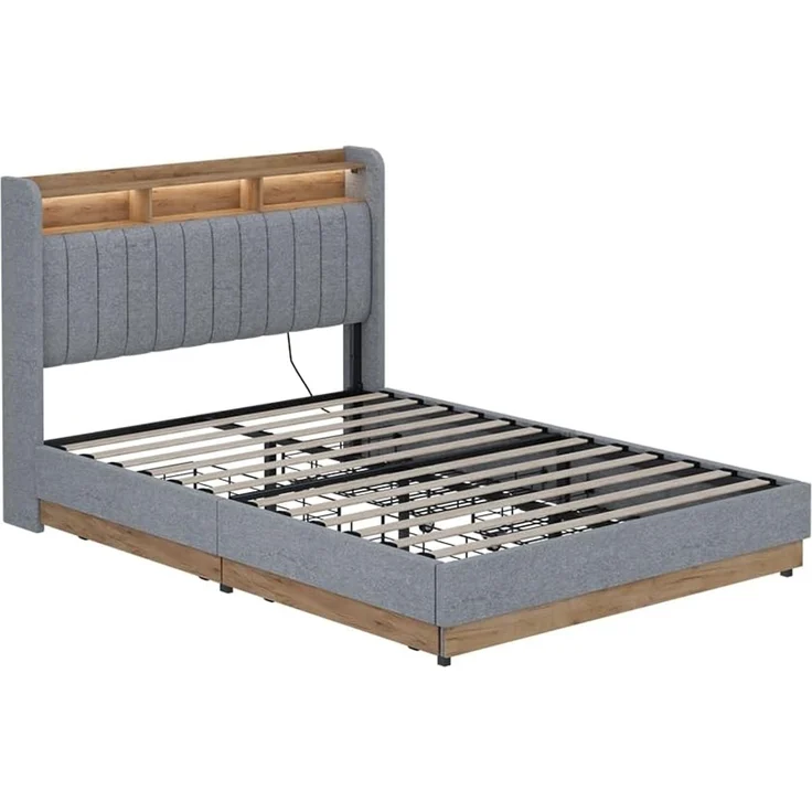 Polsterbett Nura Grau 140x200 cm mit 4 Schubladen Vitalispa