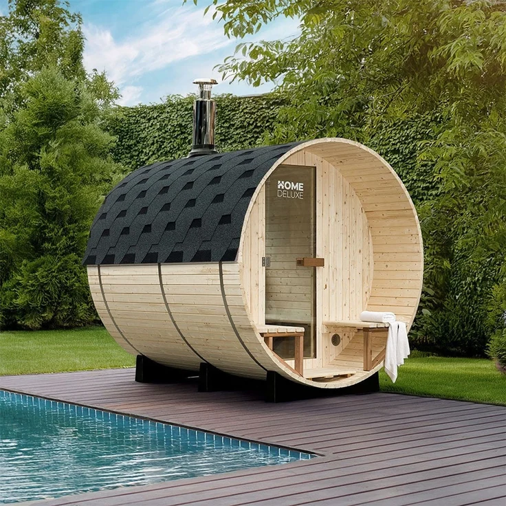 XXL Luxus Outdoor Fasssauna 210x240 cm SET Sauna inkl. Holzofen 4-6 Pers. – Bild 1