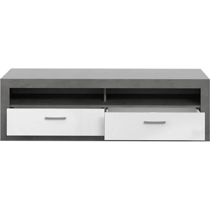 Forte TREBBIA TV-Schrank 150 160, moderner Schrank mit 2 Schubladen, Lowboard, TV-Rack, Holzwerkstoff, Betonoptik Dunkelgrau/Weiß Hochglanz, 152,7 cm breit x 46,7 cm hoch x 51,7 cm tief – Bild 6