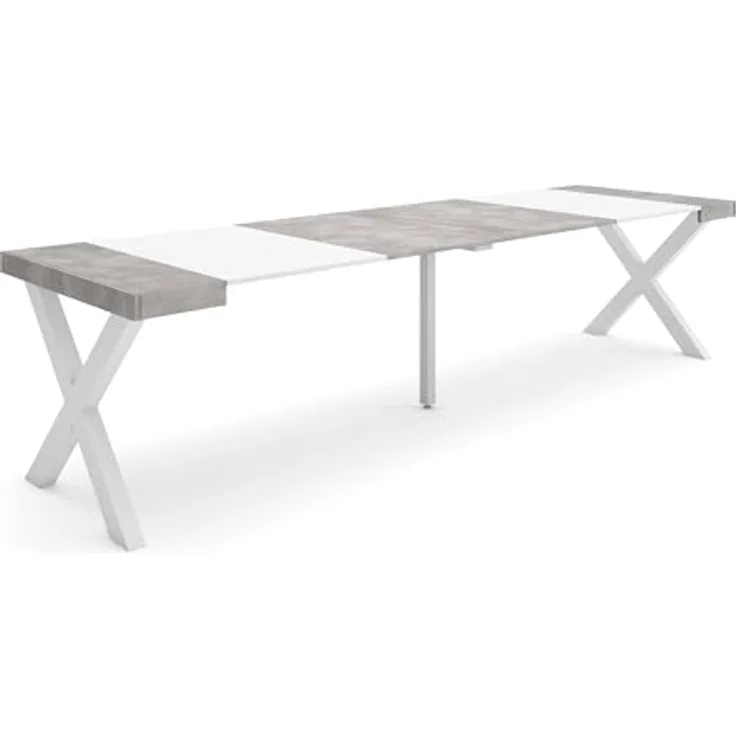 Skraut Home | Ausziehbarertisch | Multifunktionaler ausziehbarer | 300 | Für 14 Gäste | Massivholz Beine | Moderner Stil | Mattweiß und Zement