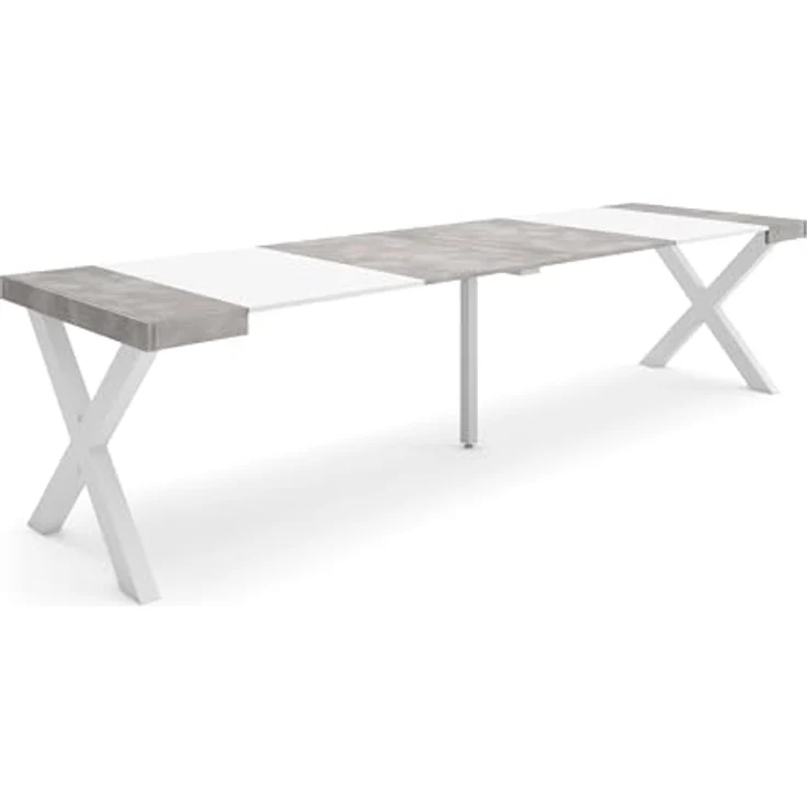 Skraut Home | Ausziehbarertisch | Multifunktionaler ausziehbarer | 300 | Für 14 Gäste | Massivholz Beine | Moderner Stil | Mattweiß und Zement – Bild 1