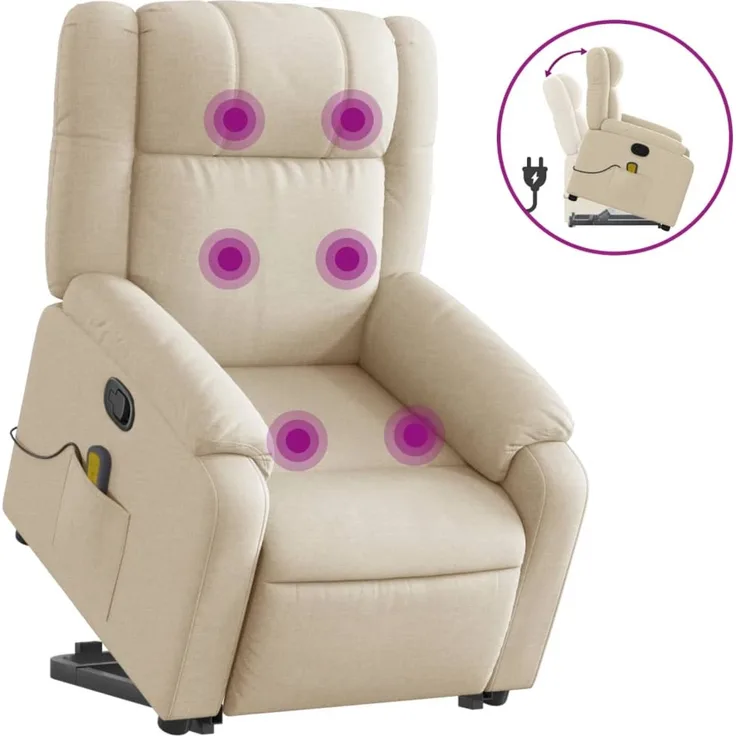 vidaXL Massagesessel mit Aufstehhilfe Creme Stoff 3205223