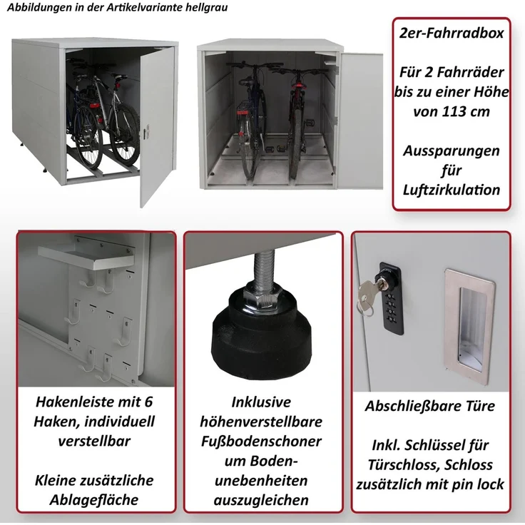 2er-Fahrradgarage HWC-P93, Fahrradunterstand Fahrradbox Bikebox, abschließbar verzinkter Stahl 123x113x208cm ~ anthrazit – Bild 2