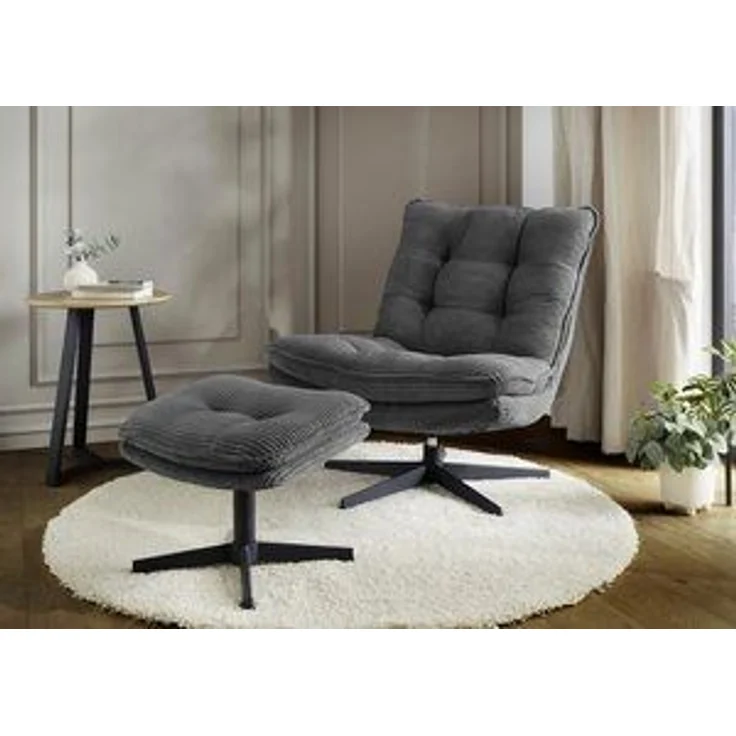 Jockenhöfer Gruppe Relaxsessel Kasper, B: 76 cm, Sitzhöhe: 47 cm, Set: mit Hocker, 360° Drehfunktion, Cord – Bild 6