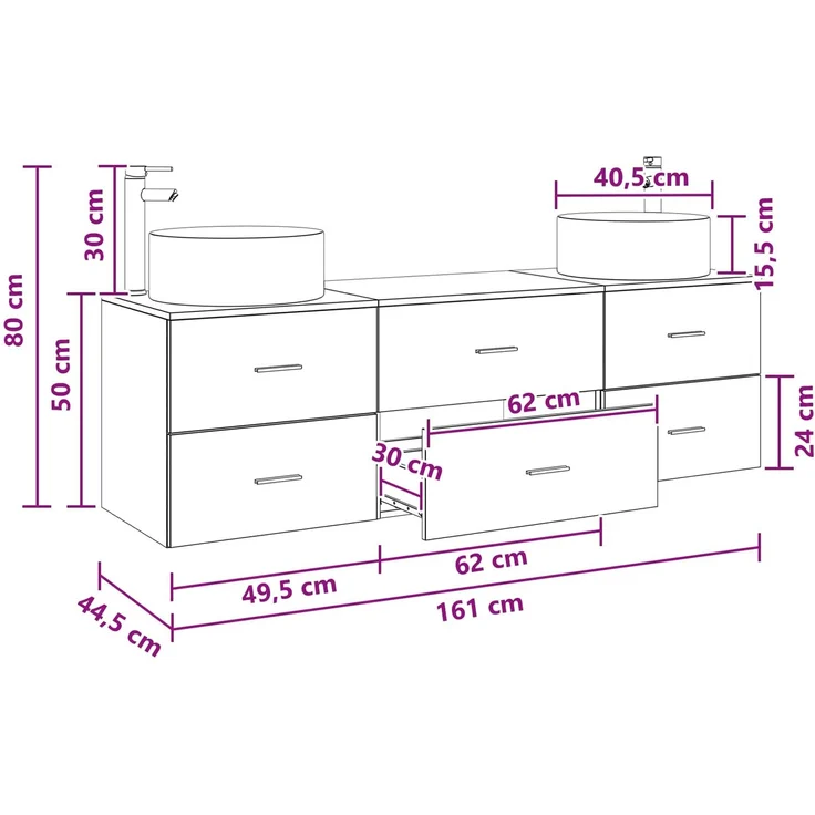 vidaXL Badezimmerschrank-Set 3 stk. Grau Sonoma 161,5 x 44,5 x 80 cm 3405944 – Bild 11