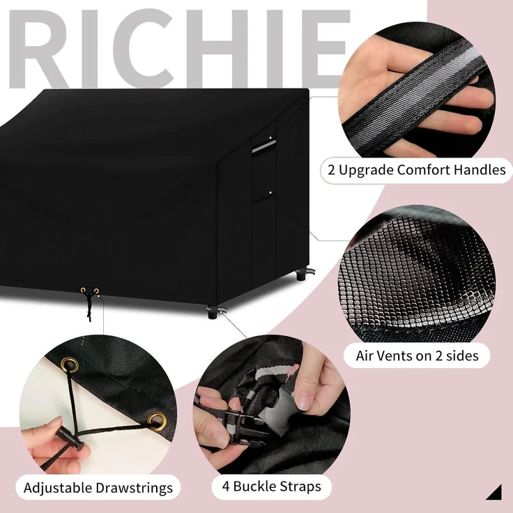 Außenbankbezug 2Sitzer Wasserdicht 6000d Schwarz 134x66x63 89cm – Bild 3