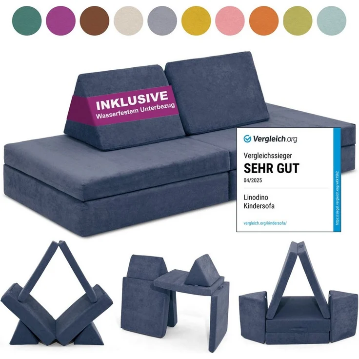 Linodino Kindersofa Spielsofa I aus Schaumstoff Bausteine I Spielcouch für Kinder, Wasserfeste Unterbezüge, Waschbare Chenille Bezüge 30° – Bild 1