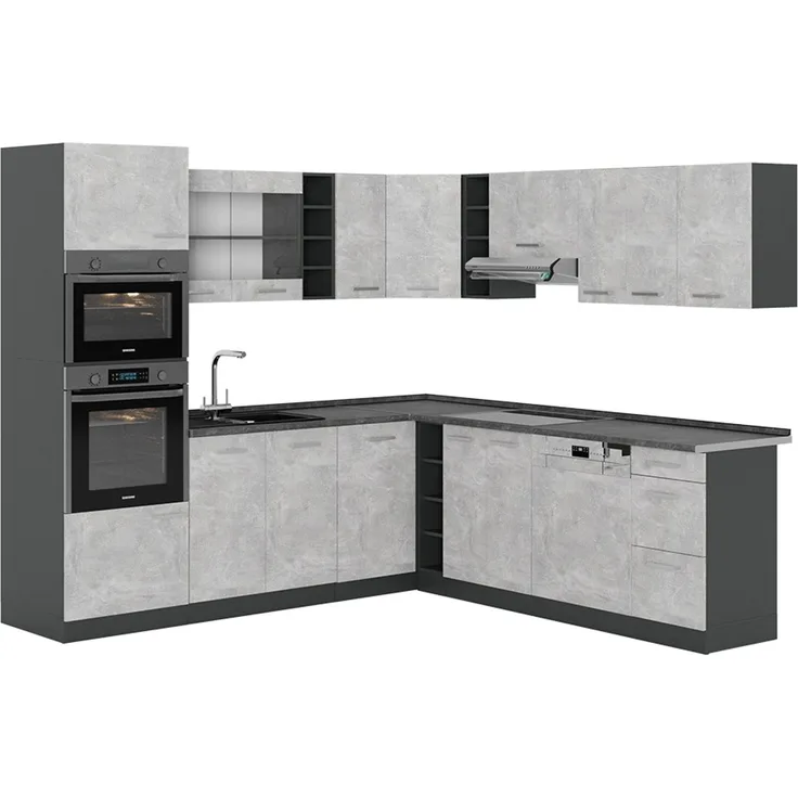 Eckküche R-Line Beton/Anthrazit 247 x 46 cm ohne Arbeitsplatte Vicco