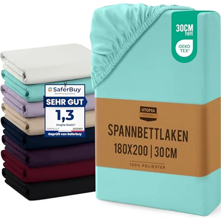Utopia Bedding - Spannbettlaken 180x200 cm Bis 30 cm - Spa Blau - Gebürstete Mikrofaser Spannbetttuch - Oeko Tex Standard 100 – Bild 2