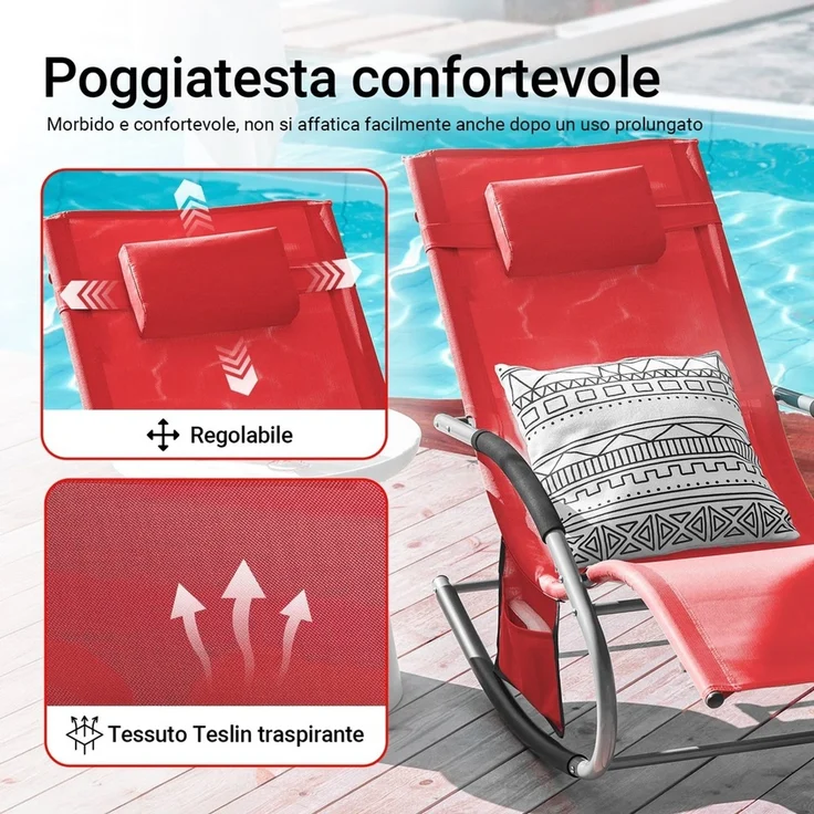 SoBuy OGS28-Rx2 Schaukelstuhl Garten 2er Set, Textilgewebe, Lackiert, Rot, 150 x 87 x 63 cm – Bild 4