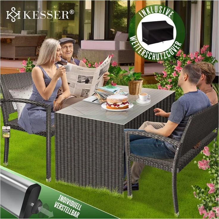 KESSER® Gartenbank Polyrattan 2-Sitzer Wetterfest | Rattan-Sitzbank UV-Beständig & bis 320kg belastbar | Balkon-Bank 125x62x90cm | Garten-Möbel mit ergonomischen Armlehnen | Für 2 Personen Anthrazit – Bild 3