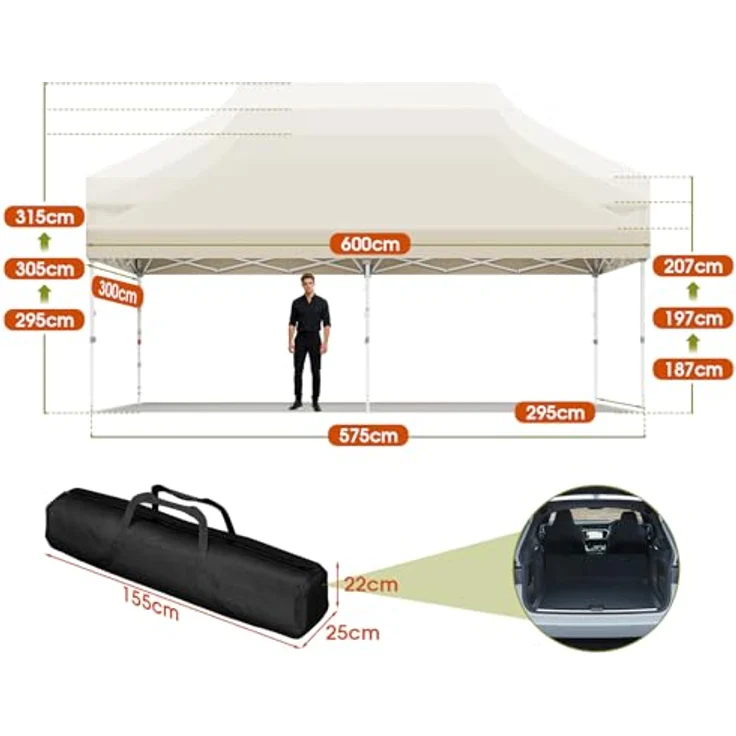 JUMMICO Faltpavillon 3x6 mit Hoher Spitze, um 60% Verbesserte Regenschutzleistung. UV 50+, Pavillon 3x6 Wasserdicht Stabil Winterfest, Shelter mit seitenwänden, für Garten und Camping, Beige – Bild 7