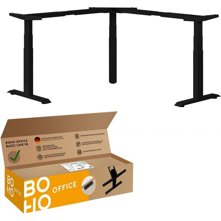 boho office® Eckschreibtisch Basic Line 90 (Tischgestell Schwarz), Stehschreibtisch elektrisch höhenverstellbar mit 3 Speicherplätzen – Bild 5