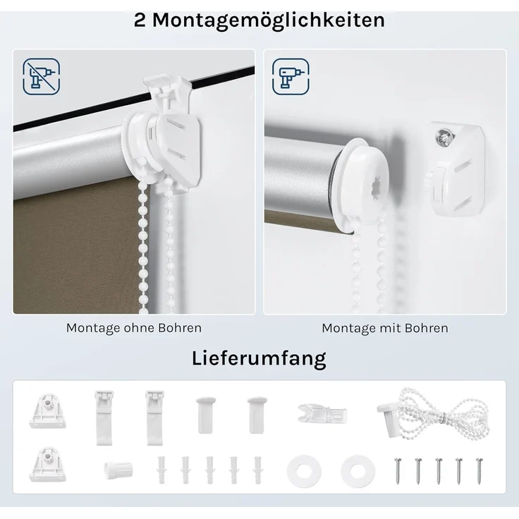 WOLTU Verdunkelungsrollo ohne Bohren, Thermo Verdunkelungsrollo mit Kette, Sichtschutz, für Türen und Fenster, 120 x 160 cm, Taupe – Bild 5