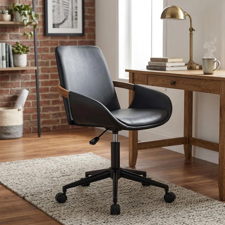 CLP Bürostuhl Daina Kunstleder höhenverstellbar 360 Grad drehbar mit Rollen,walnuss/schwarz – Bild 3