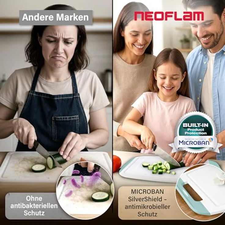 NEOFLAM® Schneidebrett BiJu Antibakterielles Schneidebrettset, 3tlg. - Grau/Türkis/Royalblau, Kunststoff (PP), (3-St) – Bild 6