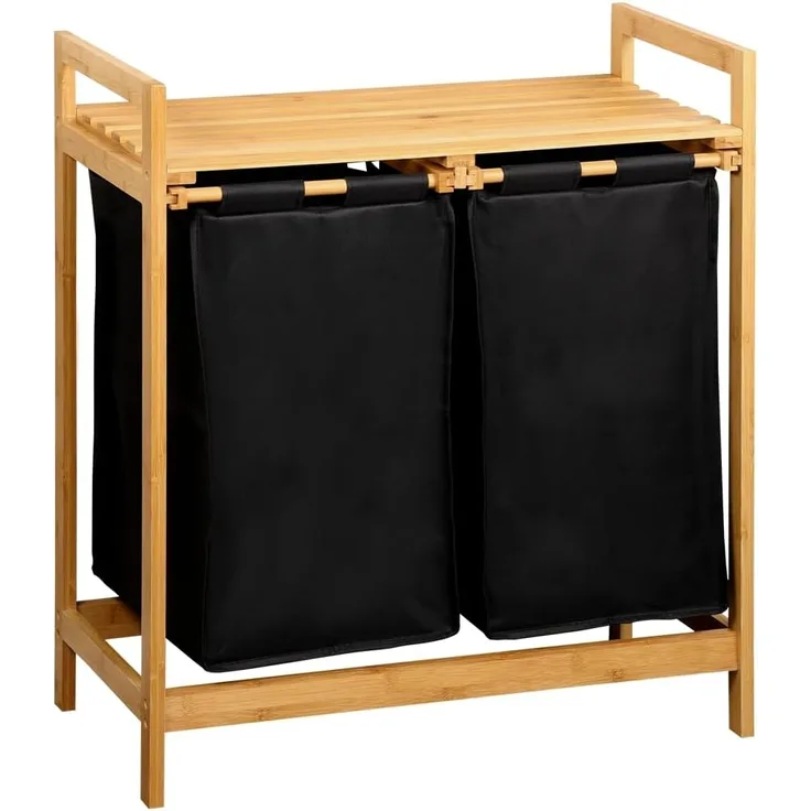 KESPER® Wäschesortierer Wäschesammler, Bambus, FSC, mit 2 Auffangtaschen für Wäsche