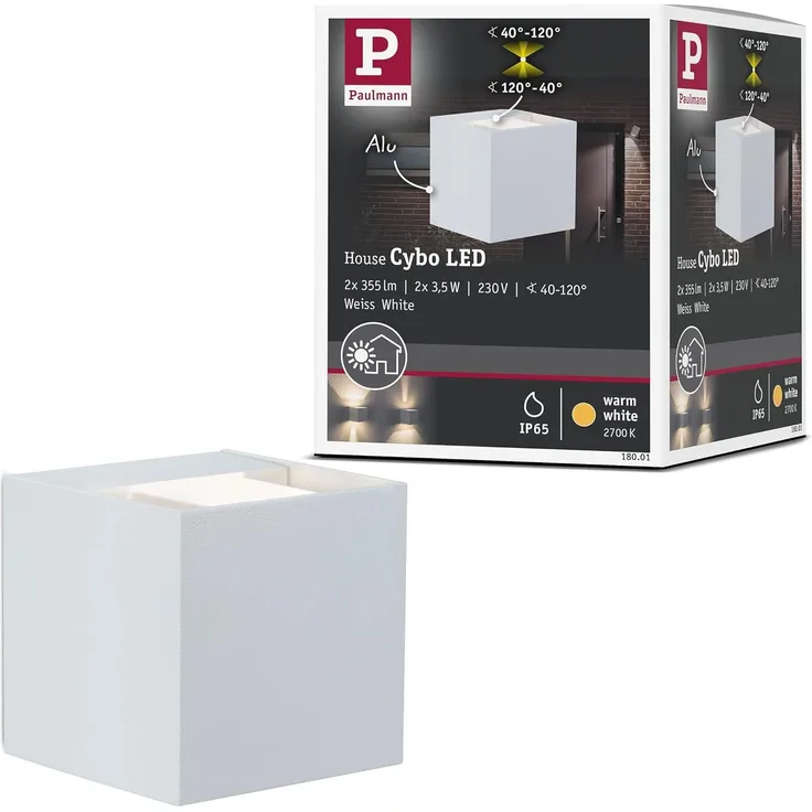 Paulmann No. 18001 Wandaufbauleuchte LED Cybo eckig 2x3W weiß 80x80 mm IP65