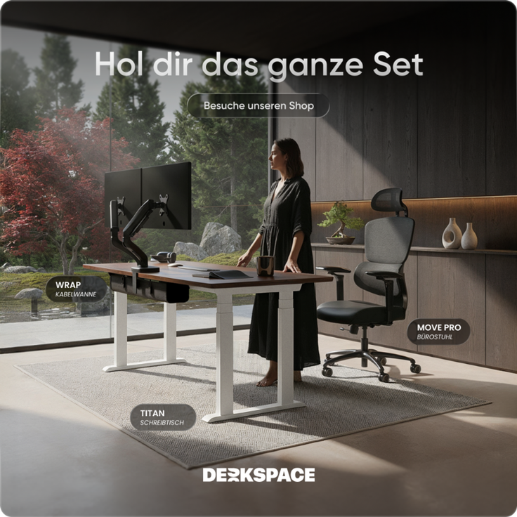 DESKSPACE Höhenverstellbarer Schreibtisch elektrisch mit leisem Dual-Motor – stabiles 4-Bein-Gestell (Weiß Gestell, Mahagoni Tischplatte, 160×80 cm) – Bild 9