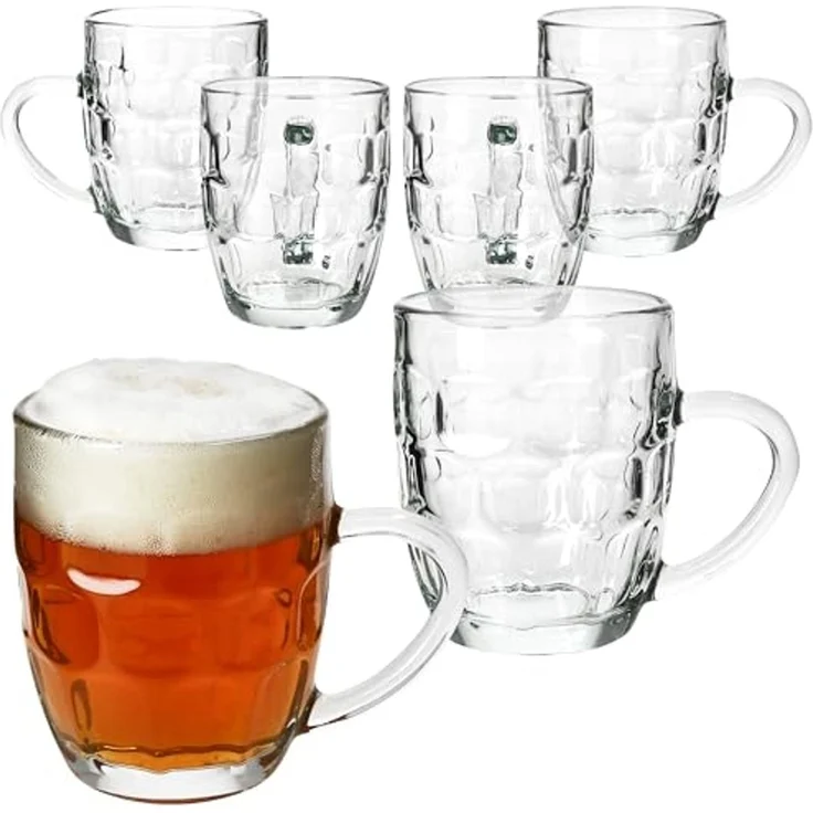 MamboCat Bierglas MamboCat 6er Set Dijon Bierkrug Glas mit Henkel & Relief 0,2L Party, Glas – Bild 1