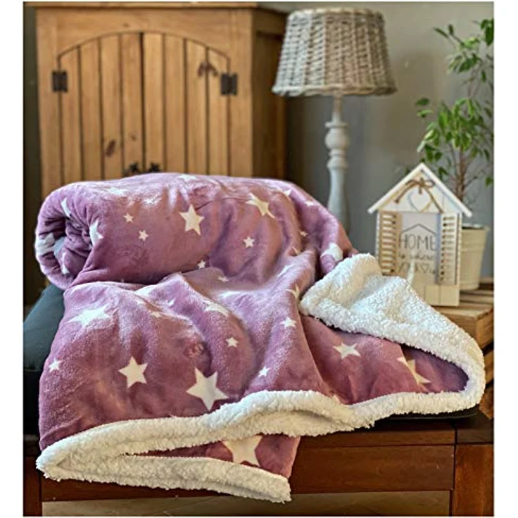 Wohndecke Soft Flanell Sterne Kuscheldecke mit Sherpa Fell, heimtexland, Sofadecke 150x200 I extra dick I warm I kuschelig weich – Bild 3
