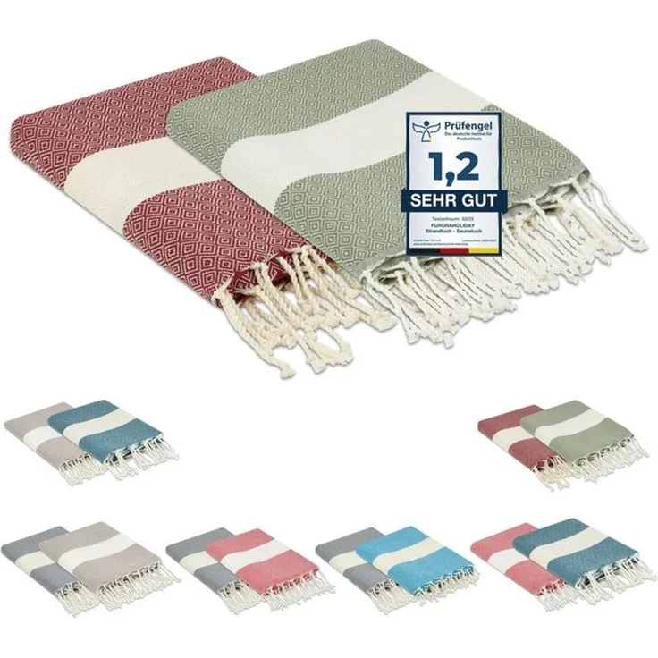 furora HOLIDAY Strandtuch groß 100x200 cm Strand Tuch, aus Baumwolle, Hamamtuch Badetuch, leicht, lang, dünn & kompakt – Bild 4