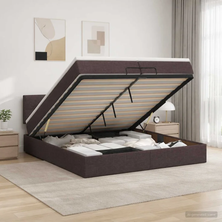 vidaXL Ottoman-Bett mit Matratze und LED Dunkelbraun 200 x 200 cm 3456936 – Bild 1