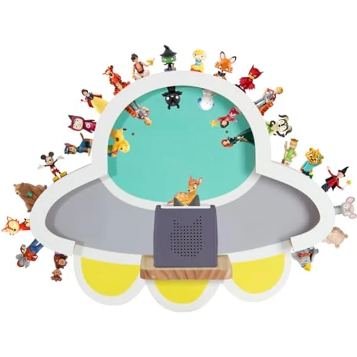 Todeco Tonie-Regal für Toniebox Hörfiguren, Magnetische Wandregal für 30-40 Tonie, Perfekte Tonie Aufbewahrung im Kinderzimmer für Jungen & Mädchen, UFO