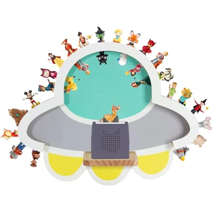 Todeco Tonie-Regal für Toniebox Hörfiguren, Magnetische Wandregal für 30-40 Tonie, Perfekte Tonie Aufbewahrung im Kinderzimmer für Jungen & Mädchen, UFO – Bild 1