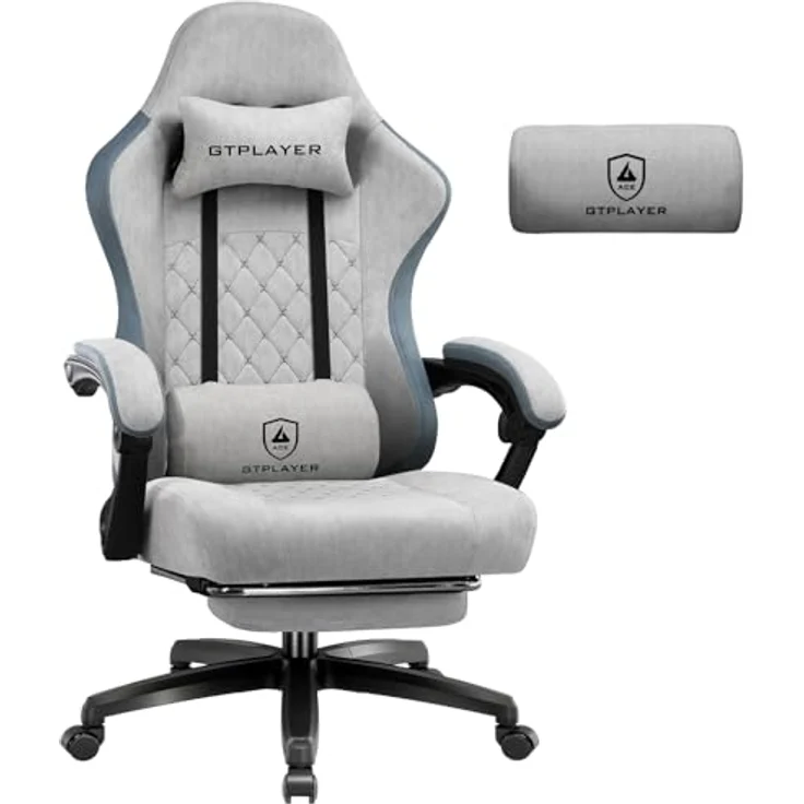 GTPLAYER Gaming Stuhl Stoff, Gaming Sessel mit Taschenfederkissen, ergonomischer Drehstuhl, Gamer Stuhl mit Fußstütze150 kg Belastbarkeit, grau – Bild 2