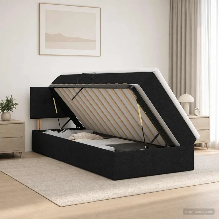 vidaXL LED-Speicherbett mit Matratze Schwarz 90 x 200 cm Stoff 3459038