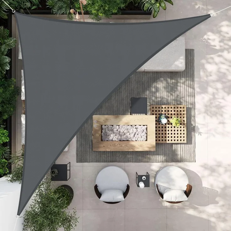 HENG FENG Sonnensegel Wasserdicht Dreieckig 5 x 5 x 7 m,Sonnenschutz Wetterfest PES Polyester,Windschutz Wasserabweisend mit 95% UV-Schutz für Balkon Garten Terrasse,Anthrazit
