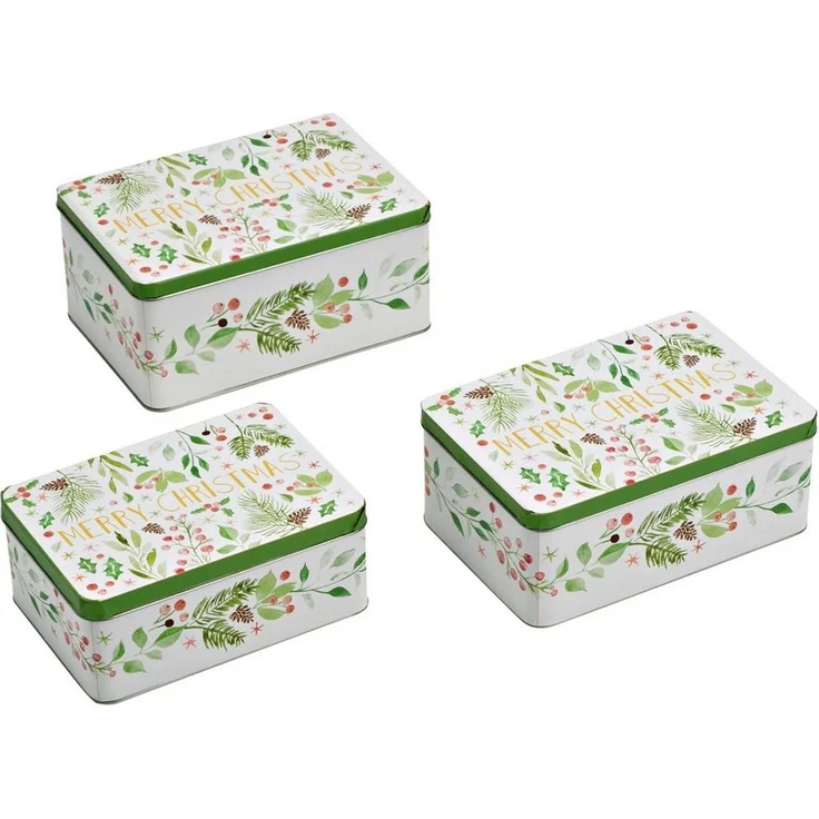 matches21 HOME & HOBBY Vorratsdose Große Metall Plätzchendosen Merry Christmas Spruch weiß im 3er Set, Metall, (3-tlg), Eckige Weihnachten Blech Vorratsdosen als Keks-Dosen in 21, 19, 17 cm – Bild 1