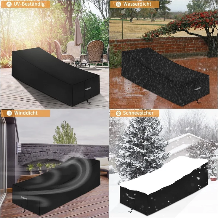 Dokon Gartenliege Abdeckung mit Belüftungsöffnungen Wasserdicht Winddicht UV-Beständiges Schwerlast 600D Oxford Gewebe Schutzhülle für Sonnenliege Liegestuhl Deckchair (200 x 75 x 40/70cm) - Schwarz – Bild 3