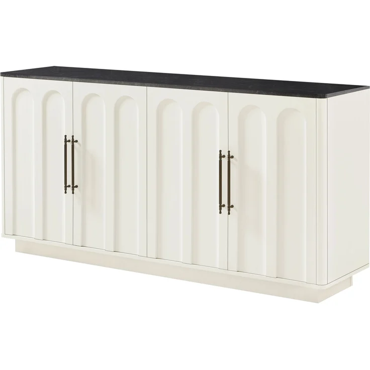 DESVIAE Sideboard mit Soft-Close-Türen und Kippsicherung 160x80x40 cm MDF Weiß/Schwarz – Bild 8