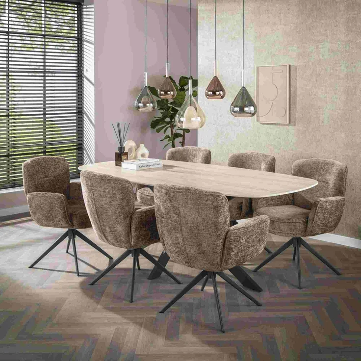 Armstuhl Azora 2er-Set mit Drehfunktion mit Chenille-Bezug, Taupe – Bild 2