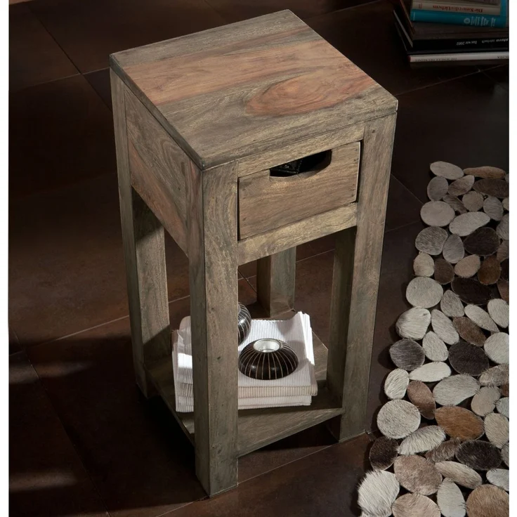 Beistelltisch Sheesham 29x29x65 grau geölt NATURE GREY #31 – Bild 3
